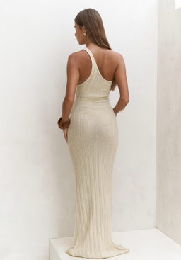 Ring Detailed Asymmetric Long Knitwear Dress