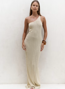 Ring Detailed Asymmetric Long Knitwear Dress