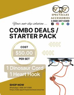 1 Dinosaur Cord + 1 Pair Heart Hook