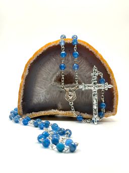 Rosario de Ágata Azul Facetada