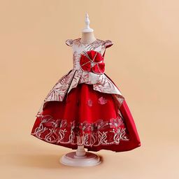 Vintage Embroidery Girls Christmas Dress 