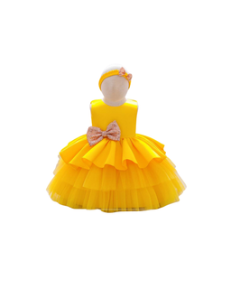 Nabotique - Toddler Girls Net Yarn Embroidery Rhinestone Bowknot Birthday Party Gown Long Dresses Headband Suit