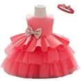 Nabotique - Toddler Girls Net Yarn Embroidery Rhinestone Bowknot Birthday Party Gown Long Dresses Headband Suit