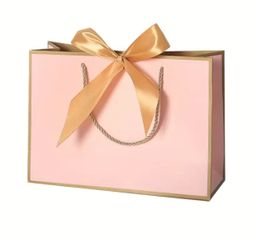 Cardboard Gift Bag w/ Bow - 11.8 x 10 x 4 inch (Pink & Gold)