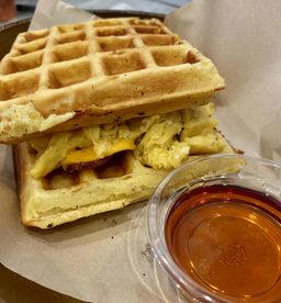 Grilled Cheese Bacon Scrambled Egg Waffle Sandwich