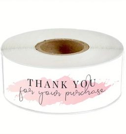 Thank You for Your Purchase Sticker - 2.95 x 0.98 inch (Pink & White Brush Stroke) - 500 pieces