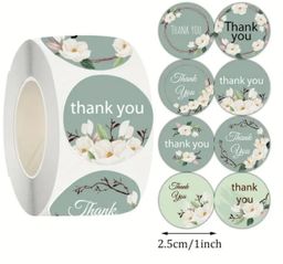 Thank You Sticker - 1 inch (Green Floral) - 500 pieces