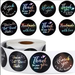 "Thank You" Sticker (Mixed) - 1 inch (Black Holographic) - 500 pieces