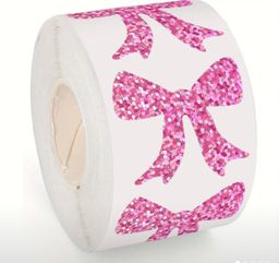 Glitter Bow Stickers (Pink) - 1.18 inch - 500 pieces
