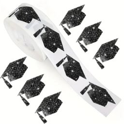 Sparkly Graduation Cap Stickers  - 1 inch (Black)