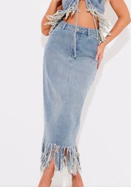 Fringe Denim Skirt