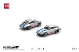 POP RACE MODEL 1/64 PORSCHE SINGER - SILVER/BLUE