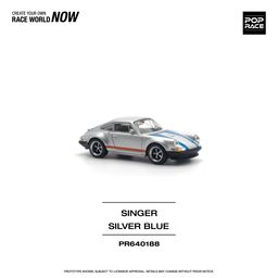 POP RACE MODEL 1/64 PORSCHE SINGER - SILVER/BLUE