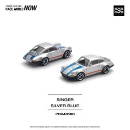 POP RACE MODEL 1/64 PORSCHE SINGER - SILVER/BLUE