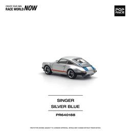 POP RACE MODEL 1/64 PORSCHE SINGER - SILVER/BLUE