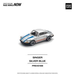 POP RACE MODEL 1/64 PORSCHE SINGER - SILVER/BLUE