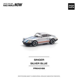 POP RACE MODEL 1/64 PORSCHE SINGER - SILVER/BLUE