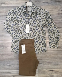 Boys Smart White Pattern Shirt and Pants