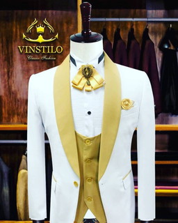 Men's White and Gold 3 Piece Tuxedo 