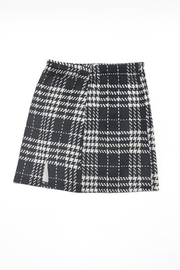 Falda corta de cuadros en blanco y negro con abertura frontal - Size S