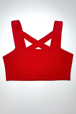 Top corto rojo con tirantes anchos cruzados en la espalda - Size S