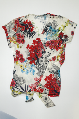 Blusa cruzada de manga corta con estampado floral multicolor - Size S