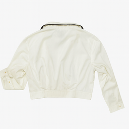 Blusa blanca de manga larga con cuello volante bicolor - Size M