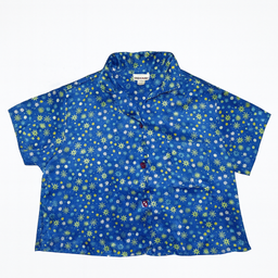 Camisa azul satinada de manga corta con estampado de estrellas - Size 10