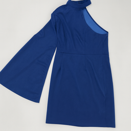 Vestido corto azul asimétrico con manga acampanada - Size M