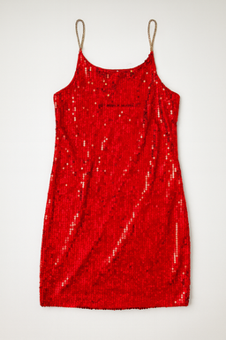 Vestido corto rojo de lentejuelas con tirantes dorados - Size M