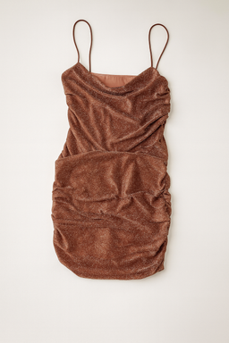 Vestido corto marrón brillante con frunces laterales - Size M