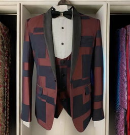 Stylish Burgundy and Black 3 Piece Tuxedo 