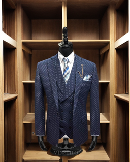 Navy Polka Dotted 3 Piece Tuxedo 