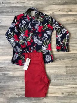 Red Trousers with Matching Floral Shirt 