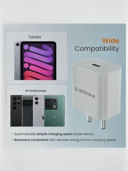 Ambrane 20W Type C Mobile Charger Adapter, Fast Charging For Android (Raap M20, White)