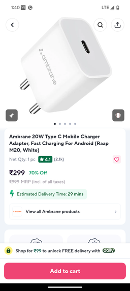Ambrane 20W Type C Mobile Charger Adapter, Fast Charging For Android (Raap M20, White)