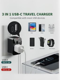 Basics IND Universal Travel Adapter with Type C & USB, 3 IN 1 Universal Adapter Plug White