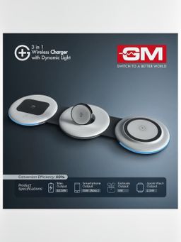 Gm G+ 3In1 Wireless Foldable Charger With Dynamic Light, 22.5W Output - White