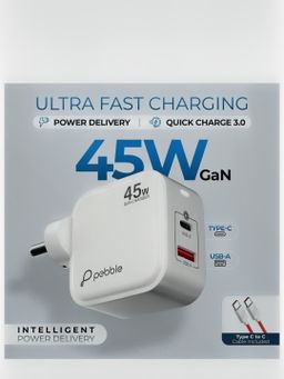 Pebble PWC120 45W 2 Ports 2 Type C | 1 USB GaN Charger
