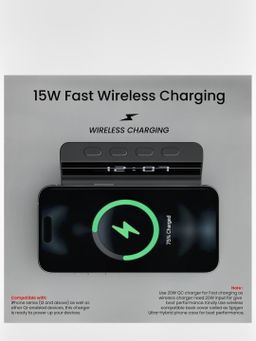 Portronics Freedom 4A Desktop Wireless Mobile Charger with QC Adapter for Fast Charging (Black).