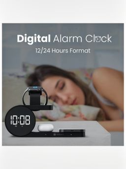 Portronics Freedom 6 15W Wireless Charger with 6-in-1 Function, Earbuds & Watch Wireless Charging, Digital Clock with Alarm, Compatible with iPhones/Samsung Smartphone Series.