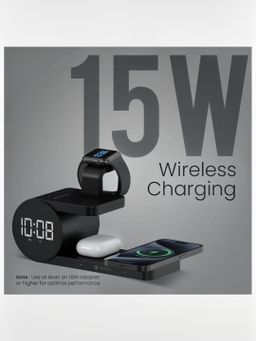 Portronics Freedom 6 15W Wireless Charger with 6-in-1 Function, Earbuds & Watch Wireless Charging, Digital Clock with Alarm, Compatible with iPhones/Samsung Smartphone Series.