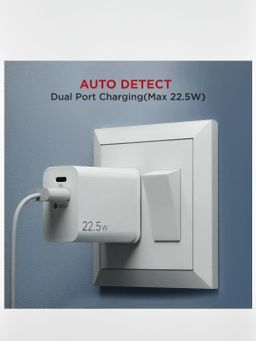 boAt 22.5W Dual Port Charger with 18W Quick Charge 3.0, Smart IC Protection & Auto Detection (White)