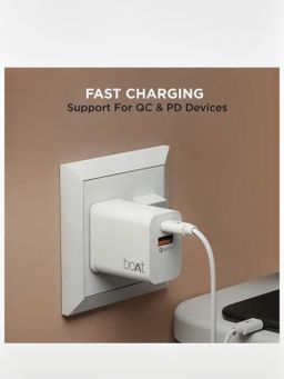 boAt 22.5W Dual Port Charger with 18W Quick Charge 3.0, Smart IC Protection & Auto Detection (White)