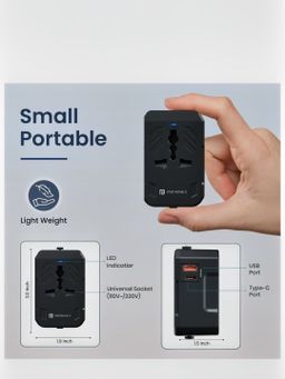 Portronics Juicemate 4 Universal Travel Adapter with 20W Type-C PD & 18W USB-A Output | Black