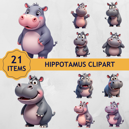 Wilin Digital - 21 Clipart Sticker Whatsapp Digital Printable Edisi Hippopotamus