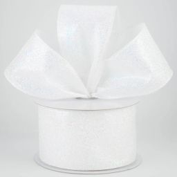 2.5" Iridescent Glitter Satin Ribbon: White (10 Yards)