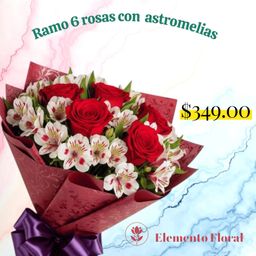 RAMO DE 6 ROSAS CON ASTROMELIAS
