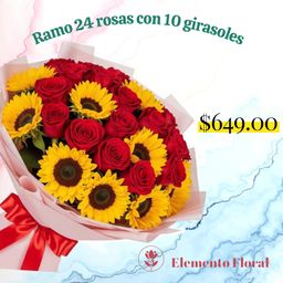RAMO DE 24 ROSAS Y 10 GIRASOLES