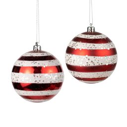 100mm Horizontal Stripe Ball Ornaments: Red (Set of 2)